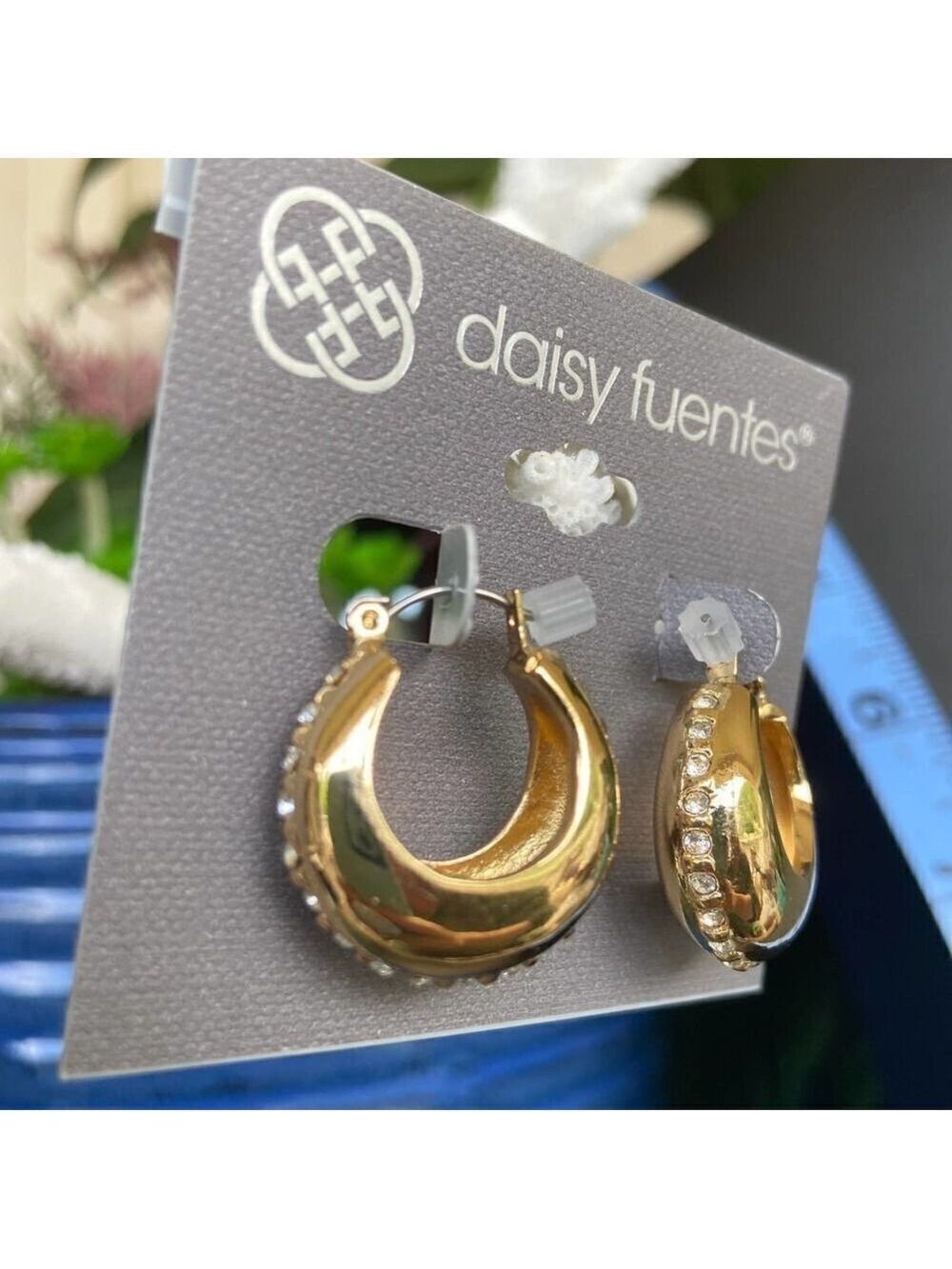 Thick Gold/Crystal Hoops Daisy Fuentes Fashion Earrings $16ea / 3 for $25
